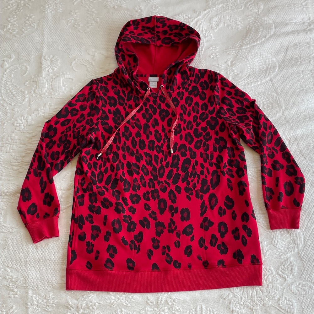 Chico's Zenergy Red and Black Leopard-Print Hoodie size 1